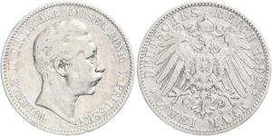 2 Mark Royaume de Prusse (1701-1918) Argent Wilhelm II, German Emperor (1859-1941)