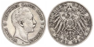 2 Mark Royaume de Prusse (1701-1918) Argent Wilhelm II, German Emperor (1859-1941)