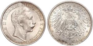 2 Mark Royaume de Prusse (1701-1918) Argent Wilhelm II, German Emperor (1859-1941)