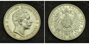 2 Mark Royaume de Prusse (1701-1918) Argent Wilhelm II, German Emperor (1859-1941)