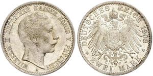 2 Mark Royaume de Prusse (1701-1918) Argent Wilhelm II, German Emperor (1859-1941)