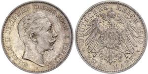 2 Mark Royaume de Prusse (1701-1918) Argent Wilhelm II, German Emperor (1859-1941)