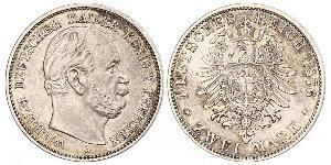 2 Mark Royaume de Prusse (1701-1918) Argent Wilhelm I, German Emperor (1797-1888)