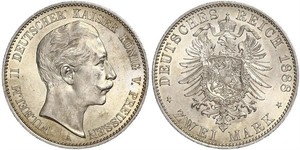 2 Mark Royaume de Prusse (1701-1918) Argent Wilhelm II, German Emperor (1859-1941)