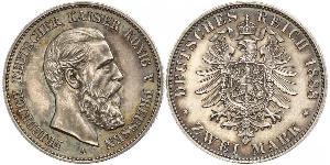 2 Mark Royaume de Prusse (1701-1918) Argent Frédéric III (Empire allemand) (1831-1888)