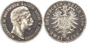 2 Mark Royaume de Prusse (1701-1918) Argent Wilhelm II, German Emperor (1859-1941)