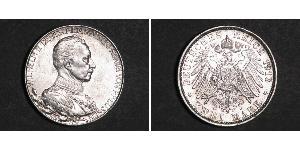 2 Mark Royaume de Prusse (1701-1918) Argent Wilhelm II, German Emperor (1859-1941)