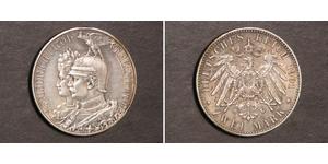 2 Mark Royaume de Prusse (1701-1918) Argent Wilhelm II, German Emperor (1859-1941)