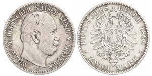 2 Mark Royaume de Prusse (1701-1918) Argent Wilhelm I, German Emperor (1797-1888)