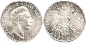 2 Mark Royaume de Prusse (1701-1918) Argent Wilhelm II, German Emperor (1859-1941)