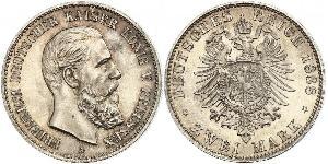 2 Mark Royaume de Prusse (1701-1918) Argent Frédéric III (Empire allemand) (1831-1888)