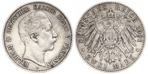 2 Mark Royaume de Prusse (1701-1918) Argent Wilhelm II, German Emperor (1859-1941)