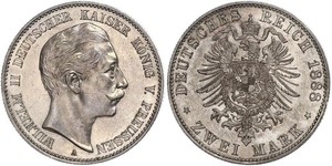 2 Mark Royaume de Prusse (1701-1918) Argent Wilhelm II, German Emperor (1859-1941)