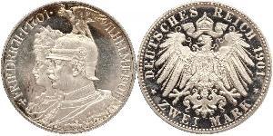 2 Mark Royaume de Prusse (1701-1918) Argent Wilhelm II, German Emperor (1859-1941)