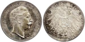 2 Mark Royaume de Prusse (1701-1918) Argent Wilhelm II, German Emperor (1859-1941)