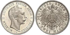 2 Mark Royaume de Prusse (1701-1918) Argent Wilhelm II, German Emperor (1859-1941)