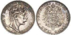 2 Mark Royaume de Prusse (1701-1918) Argent Wilhelm II, German Emperor (1859-1941)