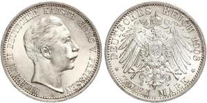 2 Mark Royaume de Prusse (1701-1918) Argent Wilhelm II, German Emperor (1859-1941)