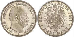 2 Mark Royaume de Prusse (1701-1918) Argent Wilhelm I, German Emperor (1797-1888)