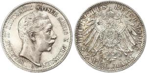 2 Mark Royaume de Prusse (1701-1918) Argent Wilhelm II, German Emperor (1859-1941)