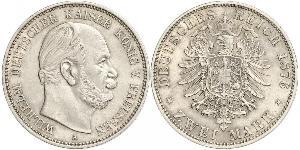 2 Mark Royaume de Prusse (1701-1918) Argent Wilhelm I, German Emperor (1797-1888)