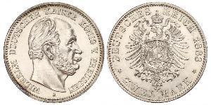 2 Mark Royaume de Prusse (1701-1918) Argent Wilhelm I, German Emperor (1797-1888)