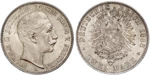 2 Mark Royaume de Prusse (1701-1918) Argent Wilhelm II, German Emperor (1859-1941)