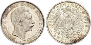 2 Mark Royaume de Prusse (1701-1918) Argent Wilhelm II, German Emperor (1859-1941)