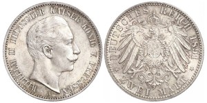 2 Mark Royaume de Prusse (1701-1918) Argent Wilhelm II, German Emperor (1859-1941)