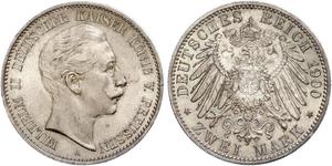 2 Mark Royaume de Prusse (1701-1918) Argent Wilhelm II, German Emperor (1859-1941)