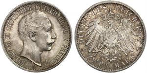 2 Mark Royaume de Prusse (1701-1918) Argent Wilhelm II, German Emperor (1859-1941)