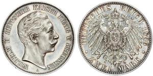 2 Mark Royaume de Prusse (1701-1918) Argent Wilhelm II, German Emperor (1859-1941)