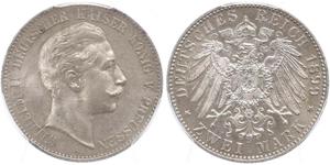 2 Mark Royaume de Prusse (1701-1918) Argent Wilhelm II, German Emperor (1859-1941)