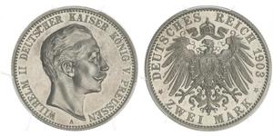 2 Mark Royaume de Prusse (1701-1918) Argent Wilhelm II, German Emperor (1859-1941)