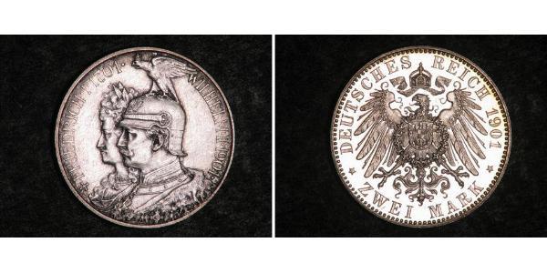 2 Mark Royaume de Prusse (1701-1918) Argent Wilhelm II, German Emperor (1859-1941)