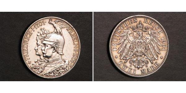 2 Mark Royaume de Prusse (1701-1918) Argent Wilhelm II, German Emperor (1859-1941)