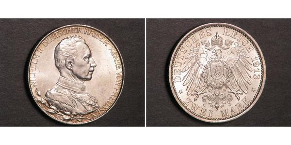 2 Mark Royaume de Prusse (1701-1918) Argent Wilhelm II, German Emperor (1859-1941)