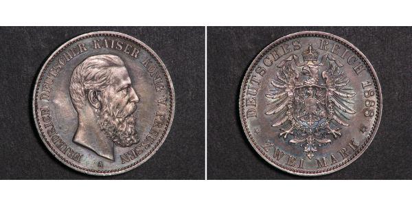 2 Mark Royaume de Prusse (1701-1918) Argent Frédéric III (Empire allemand) (1831-1888)