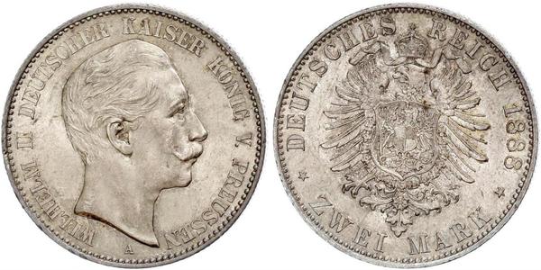 2 Mark Royaume de Prusse (1701-1918) Argent Wilhelm II, German Emperor (1859-1941)
