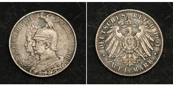 2 Mark Royaume de Prusse (1701-1918) Argent Wilhelm II, German Emperor (1859-1941)