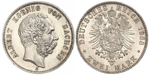 2 Mark Royaume de Saxe (1806 - 1918) Argent Albert de Saxe