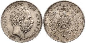 2 Mark Royaume de Saxe (1806 - 1918) Argent Albert de Saxe