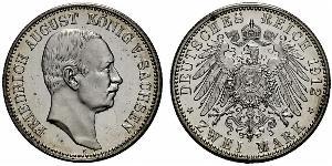 2 Mark Royaume de Saxe (1806 - 1918) Argent Frédéric-Auguste III de Saxe (1865-1932)