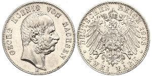 2 Mark Royaume de Saxe (1806 - 1918) Argent Georges Ier de Saxe