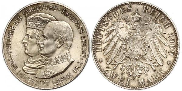 2 Mark Royaume de Saxe (1806 - 1918) Argent Frédéric-Auguste III de Saxe (1865-1932)