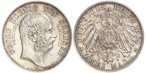 2 Mark Royaume de Saxe (1806 - 1918) Argent Georges Ier de Saxe