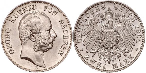 2 Mark Royaume de Saxe (1806 - 1918) Argent Georges Ier de Saxe