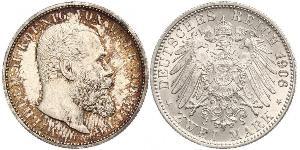 2 Mark Royaume de Wurtemberg (1806-1918) Argent Wilhelm II, German Emperor (1859-1941)