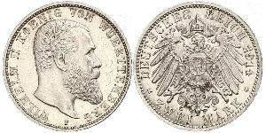 2 Mark Royaume de Wurtemberg (1806-1918) Argent Wilhelm II, German Emperor (1859-1941)