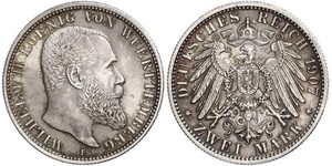 2 Mark Royaume de Wurtemberg (1806-1918) Argent Wilhelm II, German Emperor (1859-1941)